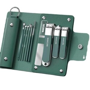 10-in-1 Manicure Kit – Stainless Steel Nail Clipper Set for Men & Women | Grooming Tools with Cuticle Remover, Nail File, Ear Pick & Tweezers in Compact Travel Case (Green)