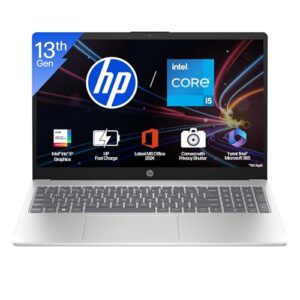 HP 15, 13th Gen Intel Core i5-1334U, (16GB DDR4,512GB SSD) Anti-Glare, Micro-Edge, FHD, 15.6”/39.6cm, Win11, M365 Basic(1yr)* Office24, Silver, 1.59kg, fd0577TU, Iris Xe, FHD Camera w/Shutter Laptop