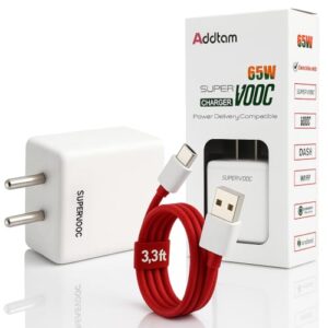 Addtam 65W Supervooc Charging Charger with 1M Type C Cable Support Dash/Superdart/Wrap/Vooc Compatible with Oneplus 15/13s/13/13R/12/12R/11/11R/Nord 5/Ce5/Realme/iQOO/Vivo Fast Charge Adapter 65Watt