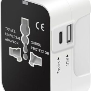 rts Universal Travel Adapter – Type C USB-C, 3-in-1 Universal Adapter Plug, Travel Accessory With 1 USB-C, 2.4A, All-In-One For Phone, Laptop, Mobile, Tablet, White