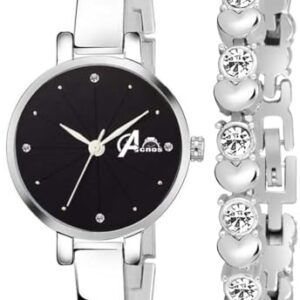 Acnos® Premium Brand – Analogue Women’s Watch for Women with Heart shap bracelete for Girl’s or Women (Pink Blue Black Dial Silver Colored Strap) Pack of 2 Valentine SPACIAL