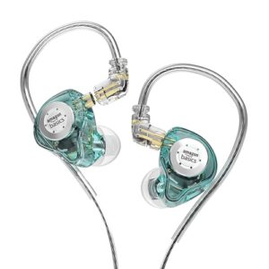 Amazon Basics Pro Series IEM Earphone, HiFi Stereo | 3.5 mm Plug| Dual Magnetic Circuit Dynamic Driver | Resin Inlay Metal Body | Detachable 5N OFC Cable | with Mic |for Audiophiles & Musicians |Cyan