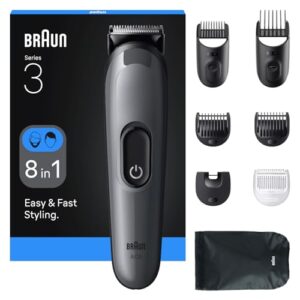 Braun Series 3 All-in-one Grooming Kit for Men, 8-in-1 Beard & Body Trimmer, Ultra Sharp Blade, 50-Min Runtime, Black