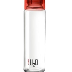 CELLO H2O Glass Fridge Water Bottle with Plastic Cap 920ml, Red | Leakproof & Durable | Wide Mouth, Easy to Clean | Easy Grip Glass Water Bottle for Kitchen, Home, Office, Gym, Travel