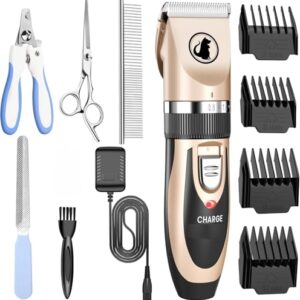 COOLBIT Pets Grooming Kit,Rechargeable Cordless Electric Quiet Hair Clipper Kit Set,Professional Pet Hair Trimmer Long Short Hair Shaver For Pets Cats Pets(Pets Trimer Kit)