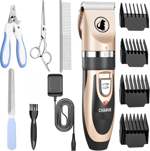 COOLBIT Pets Grooming Kit,Rechargeable Cordless Electric Quiet Hair Clipper Kit Set,Professional Pet Hair Trimmer Long Short Hair Shaver For Pets Cats Pets(Pets Trimer Kit)
