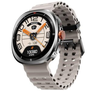 Fire-Boltt Axiom Round Smart Watch 1.43″ Super AMOLED Display with Always‑On Mode, Bluetooth Calling, Rotating Crown, SPO₂ & Heart Rate Monitor, IP67 Waterproof Silicone Smartwatch for Men – White