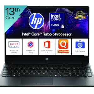HP 15, 13th Gen Intel Core i5-1334U with Turbo Boost, 16GB DDR4, 512GB SSD, (Win 11 Pro, MSO21 Pro, Black, 1.6 kg), 15.6-inch FHD Laptop, Ultra Durable, Finger Print, Type-C, Quick Heal Anti Virus