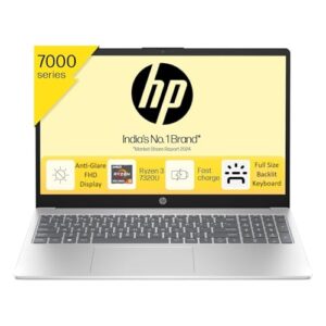 HP 15, AMD Ryzen 3 7320U Laptop (8GB RAM, 512GB SSD) 15.6″/39.6cm,FHD, Win 11, MS Office 21, Silver, 1.59kg, Backlit Keyboard, FC0026Au