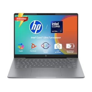 HP OmniBook 7 OLED, Intel Core Ultra 7 255H (32GB LPDDR5,1TB SSD), 3K, 0.2 ms, Micro-Edge, 14”/35.6cm, Win 11, M365, Office 24, Meteor Silver,1.5kg, fr0116TU, 5MP Camera w/Shutter, Backlit AI Laptop