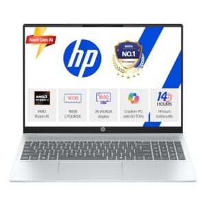 HP Smartchoice OmniBook 5 (Previously Pavilion) 50 Tops, AMD Ryzen AI 5 340 (16GB LPDDR5X, 512GB SSD) WUXGA 2K, 16”/40.6cm, Win11, Office24, Silver, 1.79kg, ag1037au, Next Gen AI Copilot+ Laptop