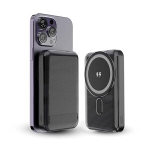 Kratos 22.5w Fast Charging wireless power bank for iPhone,10000mAh,USB Type C Connector,15w Wireless Output,for magsafe powerbank for iphone 12&above,All wireless Enable phone of Samsung,Oneplus,Black