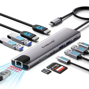 Lemorele USB C Hub Dual HDMI Docking Station 11-in-1 with Gigabit Ethernet, 2*HDMI, 4*USB, PD 100W, USB-C 3.0 Data, SD/TF for MacBook/Dell/HP/Surface/Lenovo/Windows