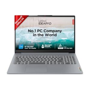 Lenovo IdeaPad Slim 3 12th Gen Intel Core i5-12450H 15.6 inch (39.6cm) FHD Laptop (16GB RAM/512GB SSD/Windows 11/Office Home 2024/1Yr ADP Free/Grey/1.62Kg), 83ER00KPIN/83ER00KRIN