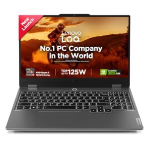 Lenovo LOQ AMD Ryzen 5 7235HS| NVIDIA RTX 3050 6GB (24GB RAM/512GB SSD/144Hz Refresh Rate/15.6″ (39.6cm)/Windows 11/Office Home 2024/3 Mon. Game Pass/Grey/2.4Kg), 83JC00K1IN AI Gaming Laptop