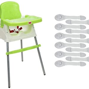 Luvlap 4 in 1 Convertible High Chair Cum Booster Seat (Green) & Luvlap Baby Safety Furniture Locks, Pack of 10 ; Adjustable and Flexible with 3M Adhesive, White
