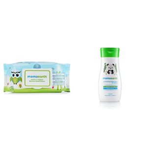 Mamaearth India’s First Organic Bamboo Based Baby Wipes (72 Wipes) & Daily Moisturizing Lotion, 200ml Combo