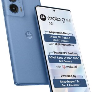 Motorola Moto G96 5G AI Smartphone (Pantone Ashleigh Blue, 8GB RAM+ 256GB Storage) | Snapdragon 7s Gen 2 Processor | Curved pOLED Display | Dual SIM | 5500 mAh Battery