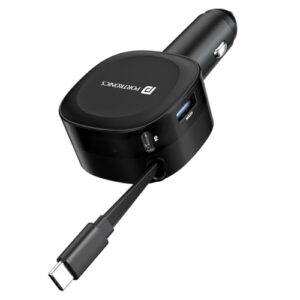 Portronics Car Power Flexo, 3-in-1 60W Car Charger, Retractable Cable (30W Type-C PD), Dual Port (18W USB Type-A,30W Type-C), for Power Bank, Phones, Tablets, Earbuds (Black)
