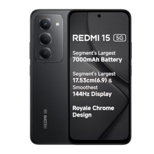 Redmi 15 5G Midnight Black 6GB + 128GB | Segment’s Largest 7000mAhA Battery | Segment’s Largest Display 17.53cm(6.9) Up to 144Hz | Snapdragon 6s Gen 3 | 18W Reverse Charging | 50MP AI Dual Camera