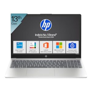 (Refurbished) HP 15, 13th Gen Intel Core i5-1334U, 16GB DDR4, 512GB SSD, (Win 11, Office 24, Silver, 1.59kg), Anti-Glare, 15.6-inch(39.6cm) FHD Laptop, Iris Xe Graphics, FHD Camera, Backlit KB, fd0467tu
