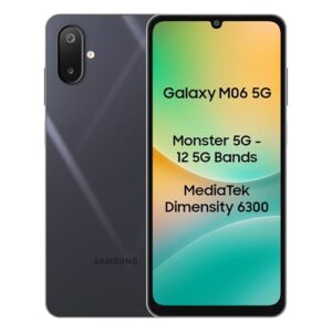 Samsung Galaxy M06 5G (Blazing Black, 6GB RAM, 128 GB Storage) | MediaTek Dimensity 6300 | AnTuTu Score 422K+ | 12 5G Bands | 25W Fast Charging | 4 Gen of OS Upgrades | Without Charger