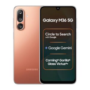 Samsung Galaxy M36 5G (Orange Haze, 6 GB RAM, 128 GB Storage)| Circle to Search| Google Gemini| Corning Gorilla Glass Victus+| 7.7mm Slim| AI Enhanced 50 MP OIS Triple Camera| Unmatched Nightography