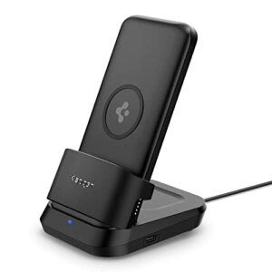 Spigen Power Bank 10000mAh Fast Charging, 5 in 1 Wireless Power Bank, Wireless AirPods Charger, TWS Charger, Lithium Polymer, Cradle USB-C Type, (Uto C Cable Included) – Black