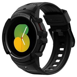 Spigen Rugged Armor Pro for Samsung Galaxy Watch 5 44mm Case with Strap Band, Watch 4 44mm Case with Strap Band – Black