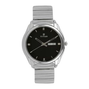 Titan Karishma Quartz Analog with Day and Date Black Dial Silver Stainless Steel Strap Watch for Men – NT1578SM04