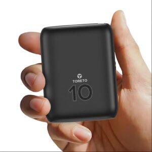Toreto 10000mAh Powerbank, Pocket Size, Dual Output (USB -A +Type-C), 22.5W Type-C Ultra Fast Charging, Power Delivery, Quick Charge for iPhone, Android & Other Devices (Eon Nano, Black)