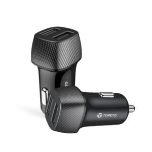 Toreto 15W Dual Port Fast Car Charger, 2.4amp Dual USB Output, Multi-Layer Protection, Fast Charging, Compatible with All Cars, Mobiles & Other USB Enabled Devices