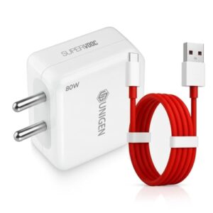 UNIGEN 80W SuperVOOC Fast Charger with 1M Type C Cable Ultra Fast Wall Adapter for OnePlus, Realme, Oppo, Redmi, Xiaomi, Poco, iQOO & More Supports Dart, Dash, Warp, Vooc, SuperVooc, QC 3.0 Charge