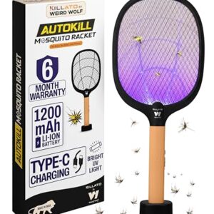 WEIRD WOLF 2 in 1 UV Light Mosquito Bat Racket Electric Fly Swatter with Base Stand, Lithium Battery, USB Type-C Charging, Warranty, Peach/Black