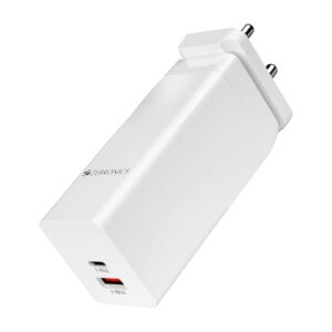 ZEBRONICS RC30B,100W, Gan Charger,Dual-Ports (Type C & USB 3.0),PD 3.0 (PPS) Compact Design, Built in Protections,Smart IC,Detachable Plug,Compatible for iPhone,Android & Laptop, White
