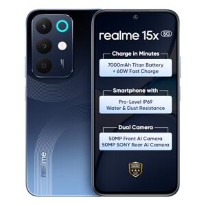 realme 15X 5G Smartphone 8+256GB Marine Blue, 6.8-inch Screen, 144Hz Display,7000mAh Battery, 60W Fast Charging, 50+50MP AI Camera,Dimensity 6300 6nm Octa-core chipset Processor, IP69