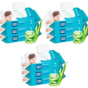 Mee Mee Caring Baby Wet Wipes with lid, 72 Pcs (Aloe Vera, Pack of 9)