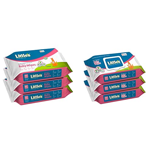 Little'S Soft Cleansing Baby Wipes With Aloe Vera, Jojoba Oil And Vitamin E (80 Wipes) Pack Of 3&Cleansing Baby Wipes Lid, 80 Wipes (Pack Of 3)