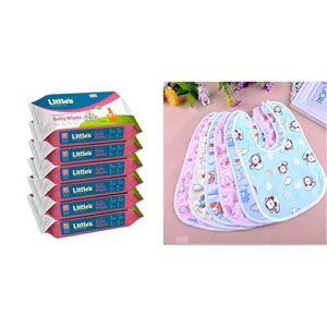 Little’S Soft Cleansing Baby Wipes With Aloe Vera, Jojoba Oil And Vitamin E (80 Wipes) Pack Of 6&Babygo Waterproof Babies Apron With Bib (Multicolour) – Set Of 6