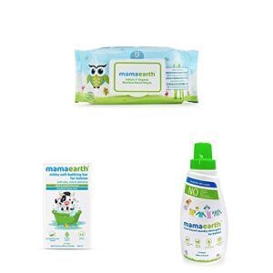 Mamaearth India’s First Organic Bamboo Based Baby Wipes (Pack of 1) & Milky Soft Bathing Bar – 75g x 2 & ‘s Plant Based Baby Laundry Liquid Detergent, 200ml