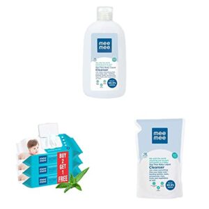 Mee Mee Anti-Bacterial Baby Liquid Cleanser (Cleanser – 500 ml – Bottle) & Mee Mee Caring Baby Wet Wipe, 72 Pcs (Aloe Vera, Pack of 3) & Mee Mee Anti-Bacterial Baby Liquid Cleanser (500 ml)