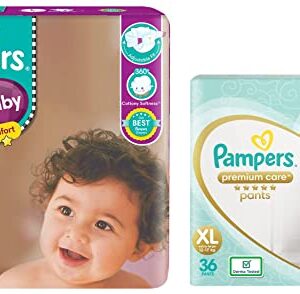 Pampers Active Baby Taped Diapers, Large size diapers, (LG) 50 count, taped style custom fit & Pampers Premium Care Pants, Extra Large size baby diapers (XL), 36 Count, Softest ever Pampers pants