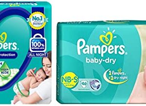 Pampers Taped Baby Diapers, Small (SM), 46 count & Pampers All round Protection Pants, New Born, Extra Small size baby diapers (NB/XS), 17 Count, Lotion with Aloe Vera