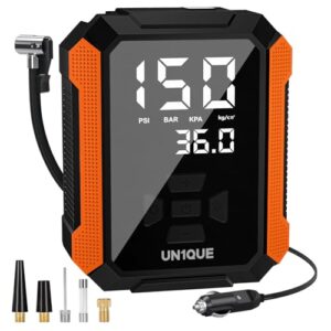 UN1QUE PT400 Tyre Inflator for Car, 150PSI 12V DC Car Air Pump with Preset & Auto Off, 120 Watt Portable Air Compressor with Digital Tyre Pressure Gauge & LED Light