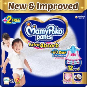 MamyPoko Pants Extra Absorb Baby Diapers, XX-Large (XXL), 34 count(+2) Free Diaper, 15-25 kg