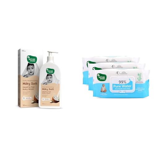 Mother Sparsh Milky Soft Head to Toe Baby Wash & Baby Shampoo-400ml, 99% Pure Water Wipes 72 piece (pack of 3)