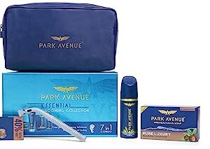 Park Avenue Essential Grooming Collection 7 in 1 Combo Grooming Kit for men | Valentine’s Day Gift Set for men | Gift Hamper for men & Park Avenue Voyage Amazon Woods Perfume, 120ml