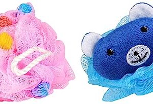 Vega Color Cube Fluffy Sponge (Multi Color) & Vega Kids Bath Sponge, pink/blue, 42 g